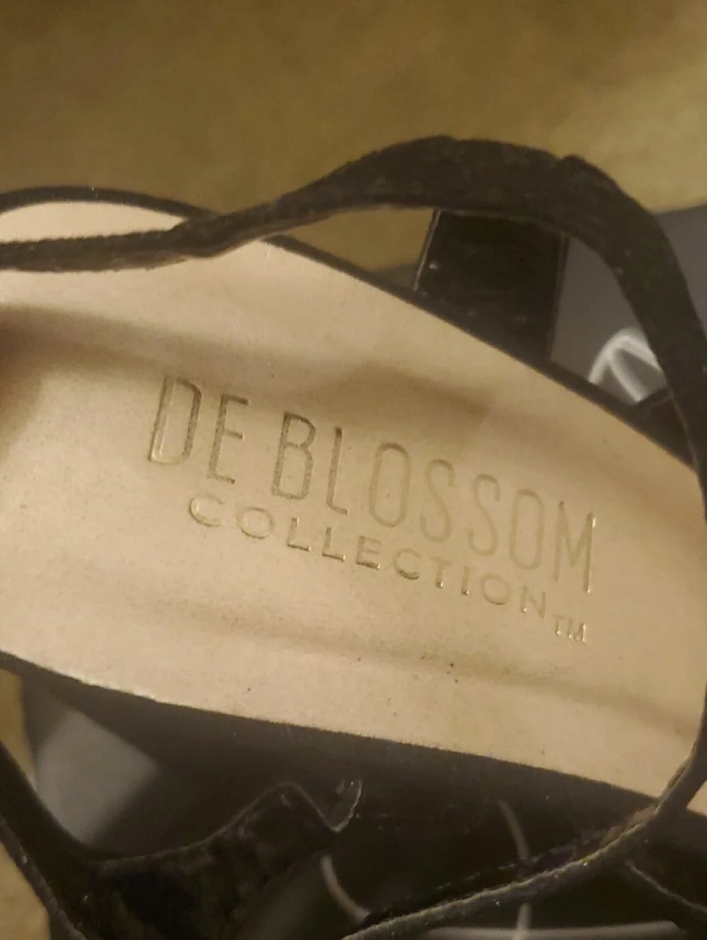 De Blossom Collection Black Rhinestone Strappy Block Heel Sandals
